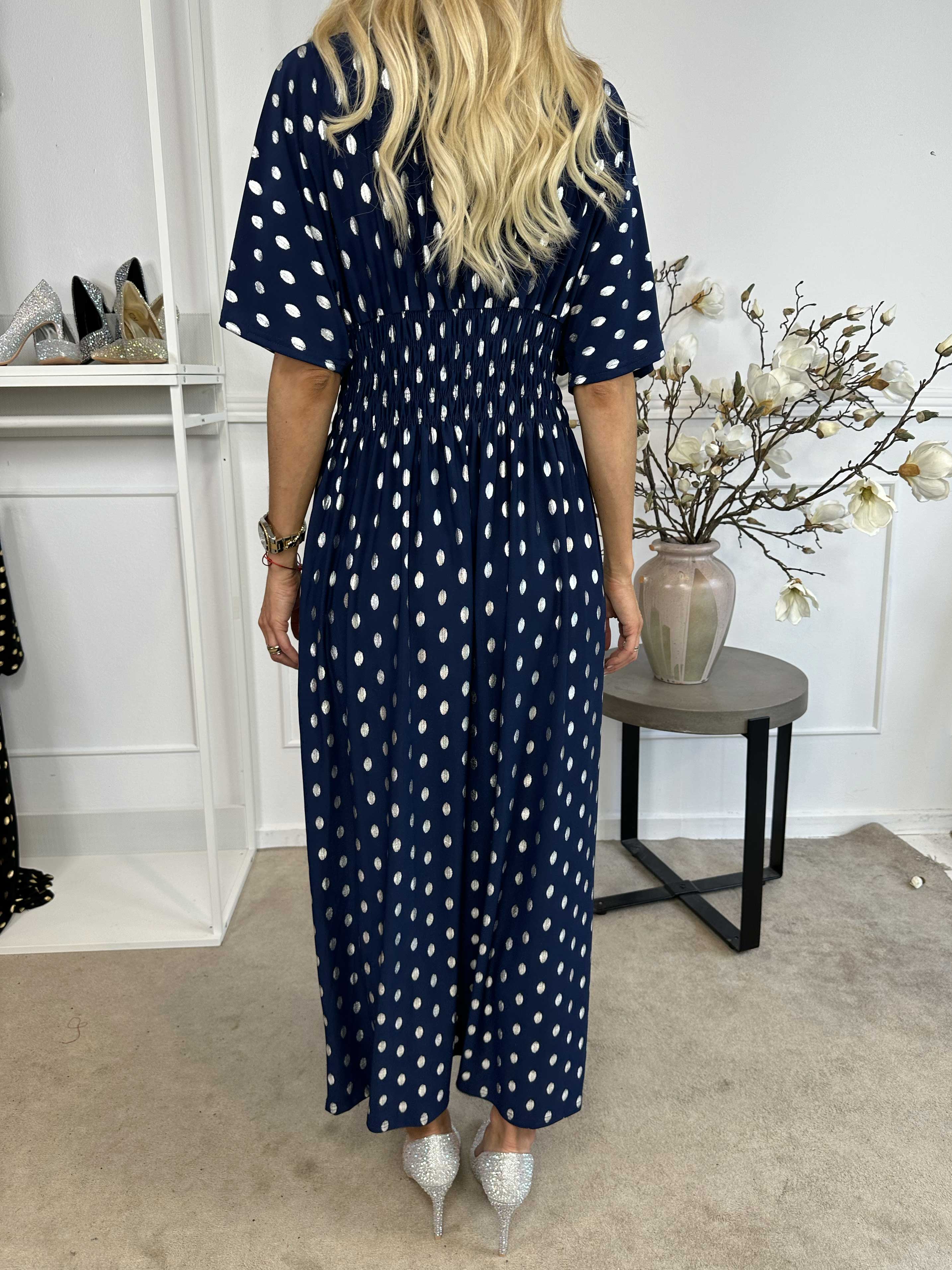 Pams Dot - Lang elastisk kjole med prikket detaljer